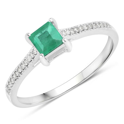 0.67 Carat Genuine Zambian Emerald and White Diamond 14K White Gold Ring