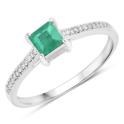 0.67 Carat Genuine Zambian Emerald and White Diamond 14K White Gold Ring