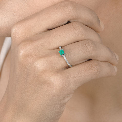 0.67 Carat Genuine Zambian Emerald and White Diamond 14K White Gold Ring