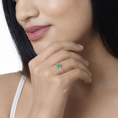 0.67 Carat Genuine Zambian Emerald and White Diamond 14K White Gold Ring