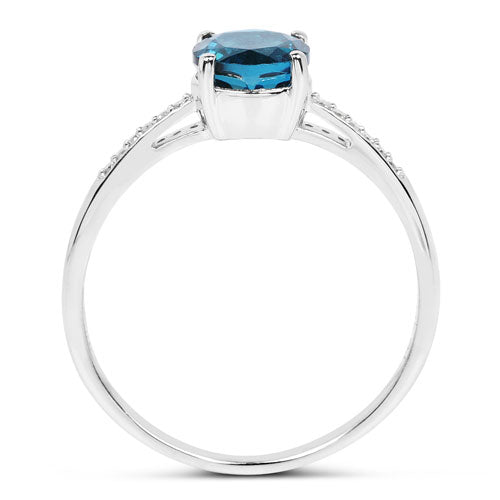 1.05 Carat Genuine London Blue Topaz and White Diamond 14K White Gold Ring