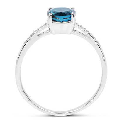 1.05 Carat Genuine London Blue Topaz and White Diamond 14K White Gold Ring