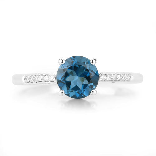 1.05 Carat Genuine London Blue Topaz and White Diamond 14K White Gold Ring