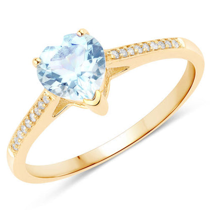 0.65 Carat Genuine Aquamarine and White Diamond 14K Yellow Gold Ring