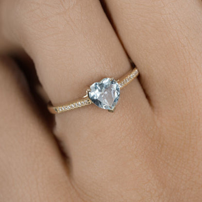 0.65 Carat Genuine Aquamarine and White Diamond 14K Yellow Gold Ring