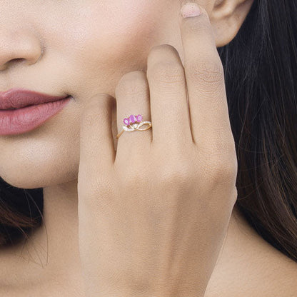 0.71 Carat Genuine Ruby and White Diamond 14K Yellow Gold Ring