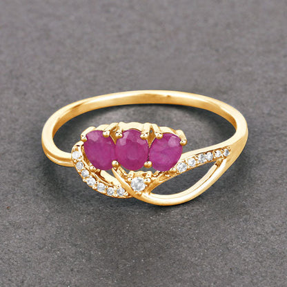 0.71 Carat Genuine Ruby and White Diamond 14K Yellow Gold Ring
