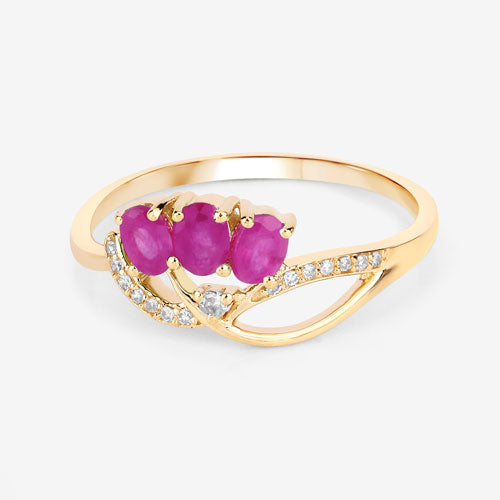 0.71 Carat Genuine Ruby and White Diamond 14K Yellow Gold Ring
