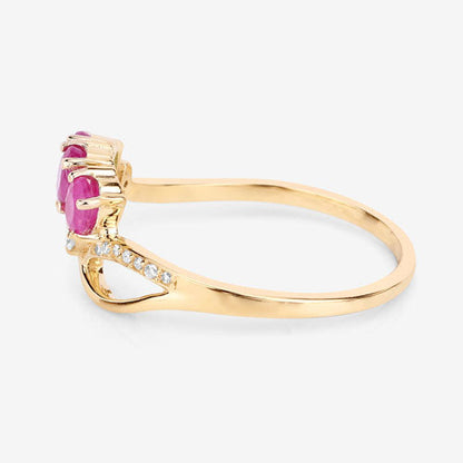 0.71 Carat Genuine Ruby and White Diamond 14K Yellow Gold Ring
