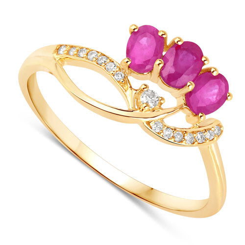 0.71 Carat Genuine Ruby and White Diamond 14K Yellow Gold Ring