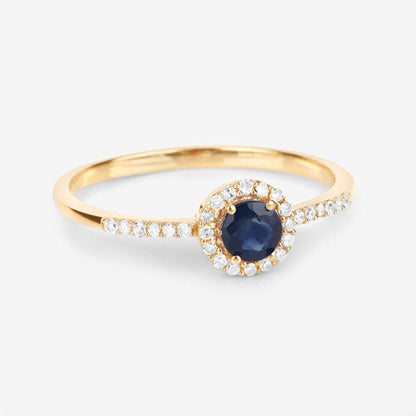 0.38 Carat Genuine Blue Sapphire and White Diamond 14K Yellow Gold Ring