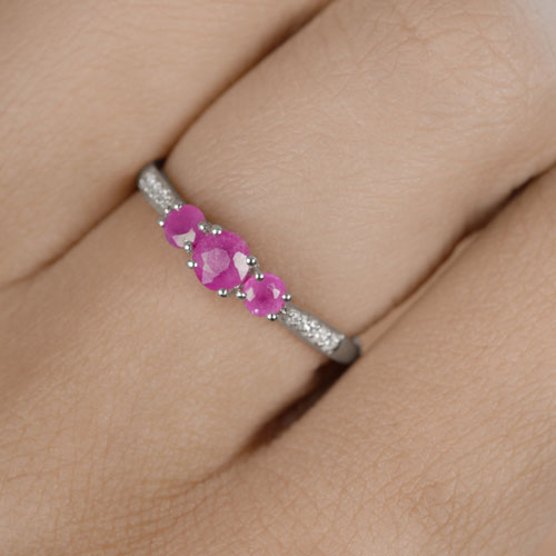 0.61 Carat Genuine Ruby and White Diamond 14K White Gold Ring