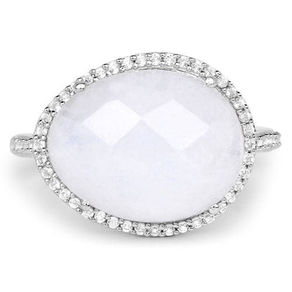 7.33 Carat Genuine White Rainbow Moonstone And White Topaz .925 Sterling Silver Ring