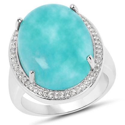 15.09 Carat Genuine Amazanite And White Topaz .925 Sterling Silver Ring