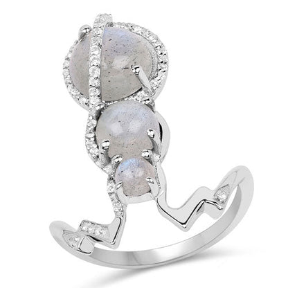 2.79 Carat Genuine Labradorite And White Topaz .925 Sterling Silver Ring