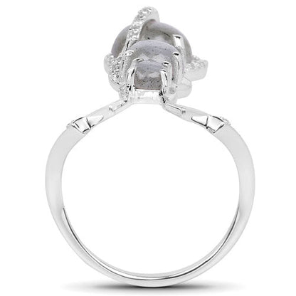 2.79 Carat Genuine Labradorite And White Topaz .925 Sterling Silver Ring