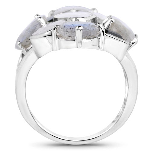 10.30 Carat Genuine White Rainbow Moonstone, Labradorite And Black Onyx .925 Sterling Silver Ring