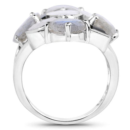 10.30 Carat Genuine White Rainbow Moonstone, Labradorite And Black Onyx .925 Sterling Silver Ring