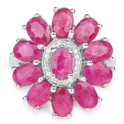 5.83 Carat Genuine Ruby and White Zircon .925 Sterling Silver Ring