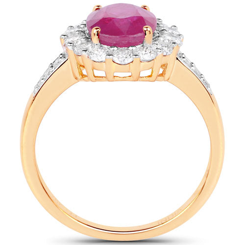 2.84 Carat Genuine Burma Ruby and White Diamond 18K Yellow Gold Ring