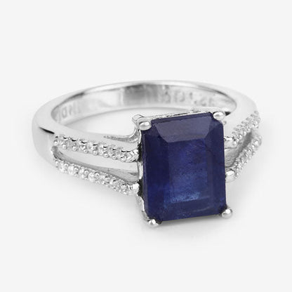 3.07 Carat Glass Filled Sapphire and White Zircon .925 Sterling Silver Ring