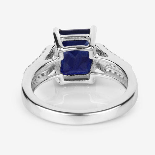 3.07 Carat Glass Filled Sapphire and White Zircon .925 Sterling Silver Ring