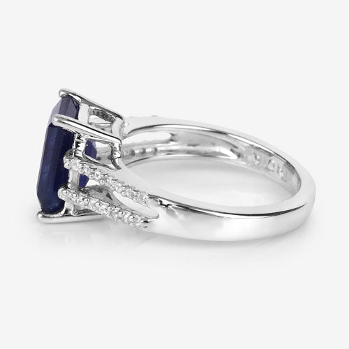 3.07 Carat Glass Filled Sapphire and White Zircon .925 Sterling Silver Ring