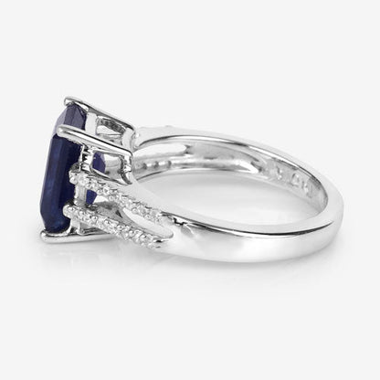 3.07 Carat Glass Filled Sapphire and White Zircon .925 Sterling Silver Ring