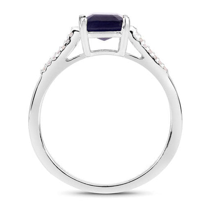 3.07 Carat Glass Filled Sapphire and White Zircon .925 Sterling Silver Ring