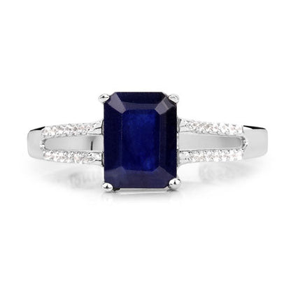 3.07 Carat Glass Filled Sapphire and White Zircon .925 Sterling Silver Ring