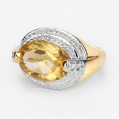 4.56 Carat Genuine Citrine and White Diamond .925 Sterling Silver Ring