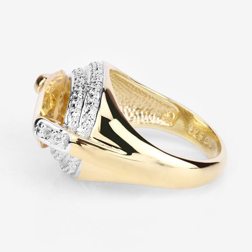 4.56 Carat Genuine Citrine and White Diamond .925 Sterling Silver Ring