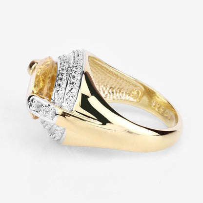 4.56 Carat Genuine Citrine and White Diamond .925 Sterling Silver Ring