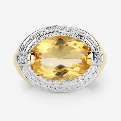 4.56 Carat Genuine Citrine and White Diamond .925 Sterling Silver Ring