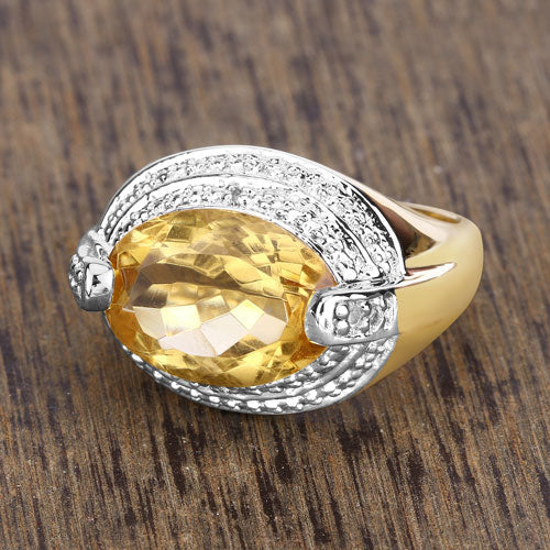 4.56 Carat Genuine Citrine and White Diamond .925 Sterling Silver Ring
