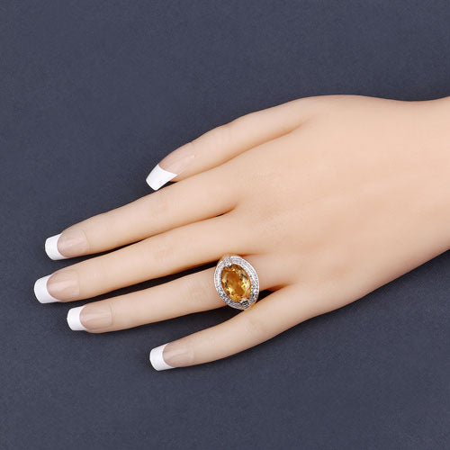 4.56 Carat Genuine Citrine and White Diamond .925 Sterling Silver Ring