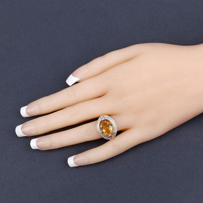 4.56 Carat Genuine Citrine and White Diamond .925 Sterling Silver Ring