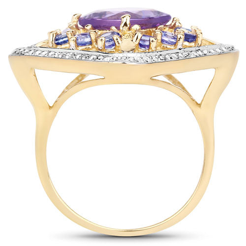 3.44 Carat Genuine Amethyst and Tanzanite .925 Sterling Silver Ring