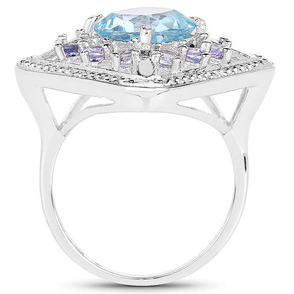 4.24 Carat Genuine Blue Topaz and Tanzanite .925 Sterling Silver Ring