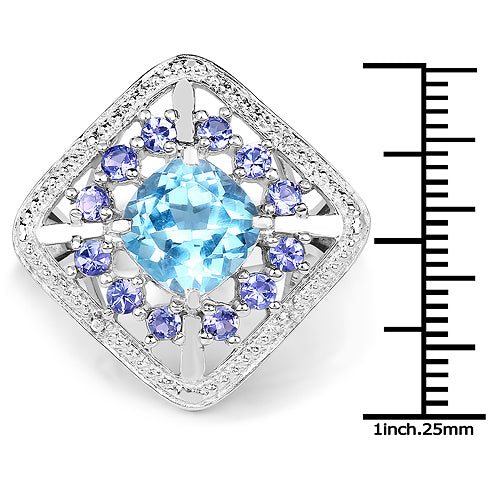 4.24 Carat Genuine Blue Topaz and Tanzanite .925 Sterling Silver Ring