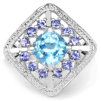 4.24 Carat Genuine Blue Topaz and Tanzanite .925 Sterling Silver Ring