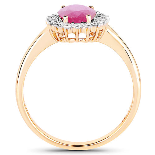 1.48 Carat Genuine Ruby and White Diamond 14K Yellow Gold Ring