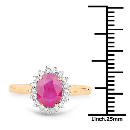1.48 Carat Genuine Ruby and White Diamond 14K Yellow Gold Ring