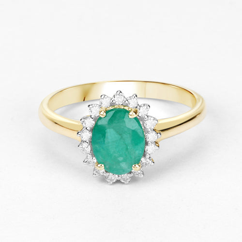 1.39 Carat Genuine Zambian Emerald and White Diamond 10K Yellow Gold Ring