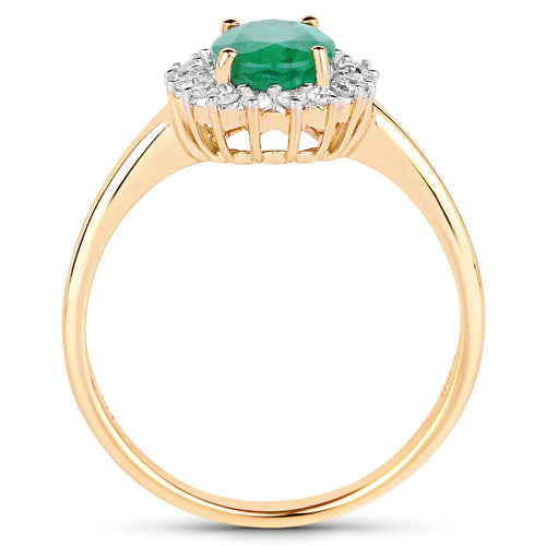 1.39 Carat Genuine Zambian Emerald and White Diamond 10K Yellow Gold Ring