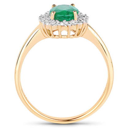 1.39 Carat Genuine Zambian Emerald and White Diamond 10K Yellow Gold Ring