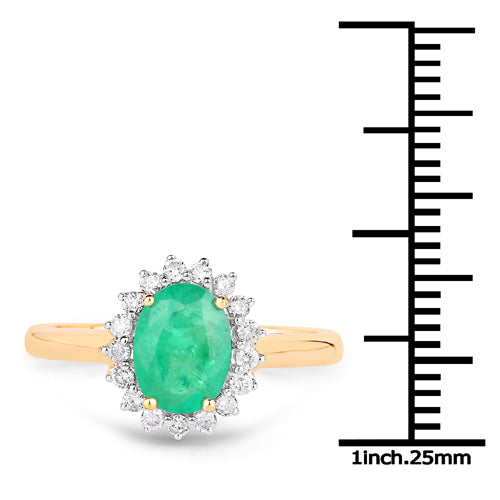 1.39 Carat Genuine Zambian Emerald and White Diamond 10K Yellow Gold Ring