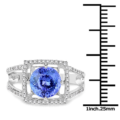 14K White Gold 3.26 Carat Genuine Tanzanite and White Diamond Ring