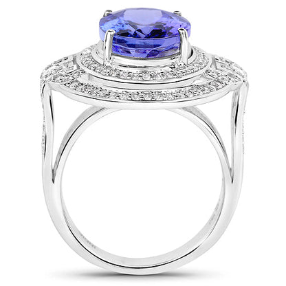 14K White Gold 6.83 Carat Genuine Tanzanite and White Diamond Ring