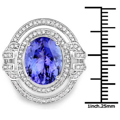 14K White Gold 6.83 Carat Genuine Tanzanite and White Diamond Ring